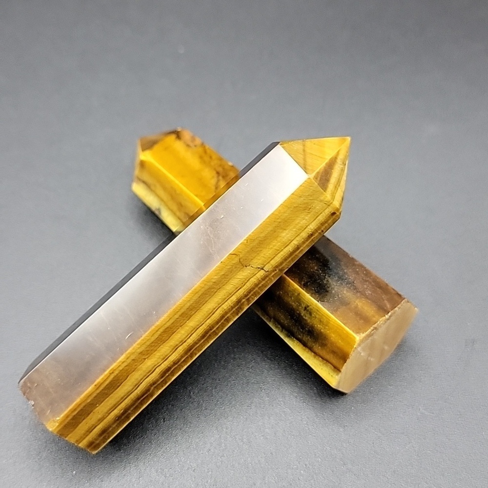 152g Tiger's Eye Crystal Obelisk Towers Set Of 2 Natural Gemstone Gold Brown